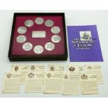 CASED SET OF SILVER MEDALS THE SOVEREIGNS OF EUROPE