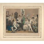 EARLY FRENCH COLOURED PRINT-MOUNTED - LA TOILETTE DES MONSIEUR