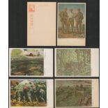 TEN VINTAGE (WW2) JAPANESE POSTCARDS INCLUDING FIVE BLANK AND FIVE WITH PICTURE