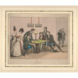 EARLY FRENCH COLOURED PRINT-MOUNTED - ECARTE
