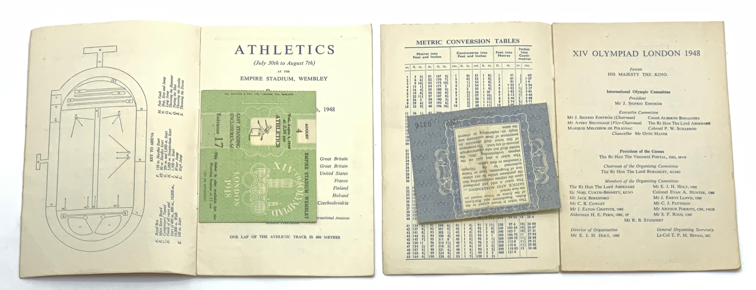 TWO SIGNED PROGRAMMES FROM XIV OLYMPIAD LONDON 1948 & TWO TICKETS