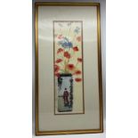 FRAMED WATERCOLOUR OF BLUE AND RED FLOWERS IN A VASE