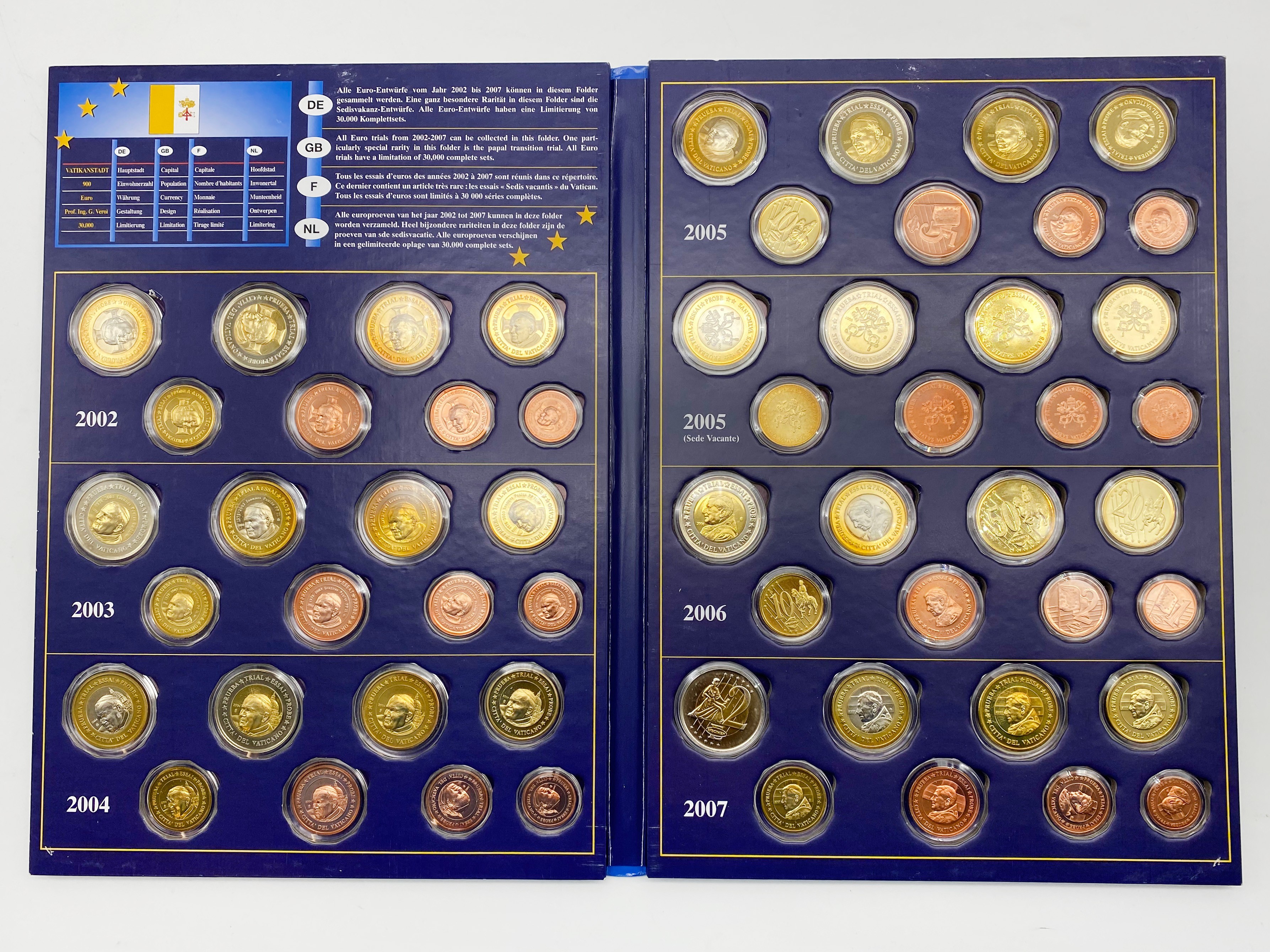 EURO TRIAL SPECIMEN COIN SET 2002 2007 - VATICAN