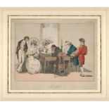 EARLY FRENCH COLOURED PRINT-MOUNTED - LA WHIST