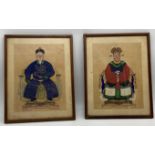 TWO FRAMED PICTURES OF CHINESE OFFICIALS ON SILK