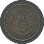 1915 COMMONWEALTH OF AUSTRALIA ONE PENNY BRONZE COIN KING GEORGE V (HEATON MINT)