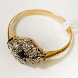 18CT YELLOW GOLD DIAMOND & SAPPHIRE RING - SIZE K-L - TESTED - 2 GRAMS APPROX