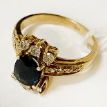 14CT YELLOW GOLD DIAMOND & SAPPHIRE RING - SIZE J - 3.6 GRAMS APPROX