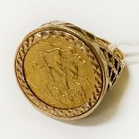 1913 HALF SOVEREIGN RING - 9CT - SIZE S - 10 GRAMS APPROX