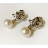 18CT WHITE GOLD, DIAMOND & PEARL EARRINGS - APPROX 1.6CT TOTAL