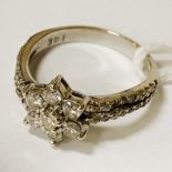 14CT WHITE GOLD DIAMOND FLORAL CLUSTER RING SIZE K - 2.8 GRAMS APPROX