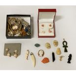 QTY OF INTERESTING ITEMS INCL. 9CT GOLD CORAL EARRINGS & CHRISTIAN DIOR EARRINGS