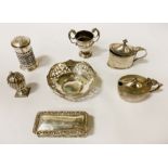 STERLING SILVER CRUET SET & OTHER ITEMS - 8 OZS APPROX