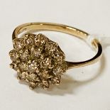 9CT GOLD DIAMOND CLUSTER RING - SIZE P / Q - 1.6 GRAMS APPROX