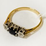 18 CARAT GOLD DIAMOND SAPPHIRE RING - SIZE K - 2.2 GRAMS APPROX