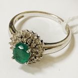 14CT EMERALD & DIAMOND HALO RING SIZE M/N - 3.7 GRAMS APPROX
