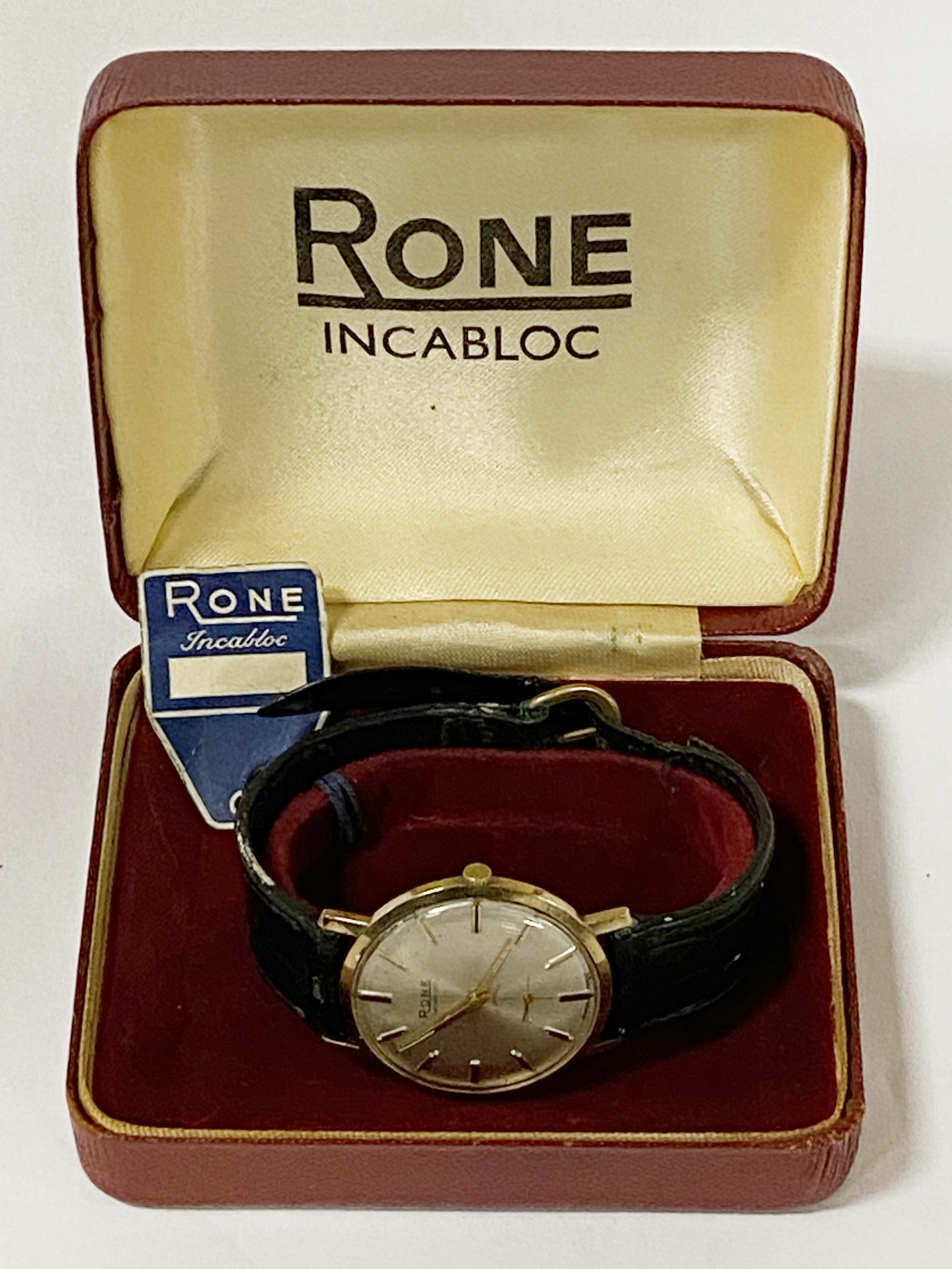 9CT GOLD MENS WATCH BY RONE IN ORIGINAL BOX - Image 2 of 3