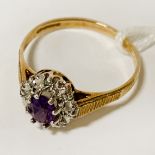 9CT GOLD AMETHYST & DIAMOND RING SIZE N 2.1 GRAMS APPROX