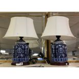 PAIR OF BLUE & WHITE CERAMIC TABLE LAMPS