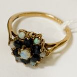 9CT GOLD OPAL & SAPPHIRE RING - SIZE N / O - 2.4 GRAMS APPROX