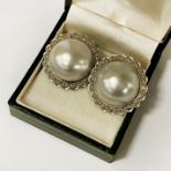PAIR OF ANTIQUE GOLD DIAMOND & MOTHER OF PEARL CLIP EARRINGS