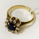14CT DIAMOND & SAPPHIRE RING SIZE I 3.7 GRAMS APPROX