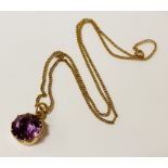 9CT GOLD AMETHYST PENDANT & CHAIN 5.8 GRAMS TOTAL