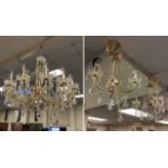 LARGE CRYSTAL CUT GLASS CHANDELIER TWO CRYSTAL HANGING LIGHTS & A CRYSTAL SCONCE A/F