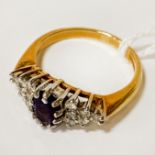18CT GOLD AMETHYST & DIAMOND RING - SIZE N - 4.8 GRAMS APPROX