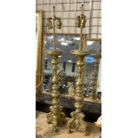 PAIR BRASS CHURCH CANDLESTICK LAMPS 100CMS (H) APPROX