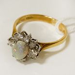 18CT GOLD DIAMOND OPAL RING 3.6 GRAMS APPROX SIZE N - 3.7 GRAMS APPROX