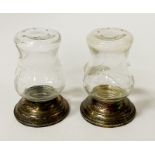 PAIR OF SILVER & GLASS SALT & PEPPER POTS