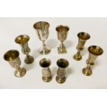 EIGHT HM SILVER KIDDISH CUPS - 11OZS APPROX