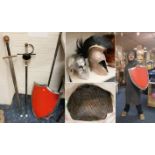 HELMETS, SHIELD, CHAINMAIL & 2 SWORDS