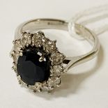 WHITE GOLD DIAMOND & SAPPHIRE RING - SIZE M 4.2 GRAMS APPROX