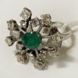 18CT WHITE GOLD DIAMOND & EMERALD RING SIZE M/N 6.7 GRAMS APPROX