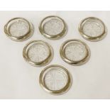 SET OF SIX SILVER & GLASS WINE COASTERS