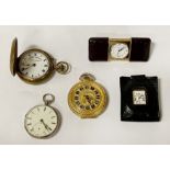 QTY OF POCKET WATCHES & CASED MINIATURE CLOCKS A/F
