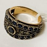 18CT GOLD & SILVER SAPPHIRE & DIAMOND ANTIQUE RING SIZE L/M