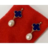 9CT GOLD SOUTH SEA PEARL BLUE CLOVER STUD EARRINGS