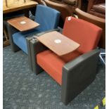 TWO RETRO ARMCHAIRS WITH TRAY - NEEDS CASTORS