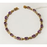 9CT GOLD AMETHYST DIAMOND BRACELET - 18CM - 5.9 GRAMS APPROX