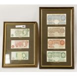 TWO FRAMED BRITISH BANKNOTE SETS