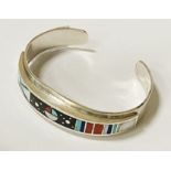 HAROLD SMITH NAVAJO SILVER MULTI STONE INLAID CUFF BRACELET 1OZ APPROX