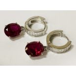 LARGE RUBY & WHITE TOPAZ EARRINGS