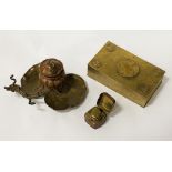 COPPER INKWELL WITH ANOTHER WITH A BRASS BOX