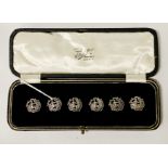 HM SILVER BOXED SET ON SIX SILVER BUTTONS