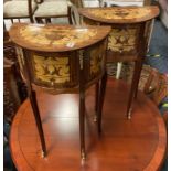 PAIR OF INLAID HALF MOON TABLES