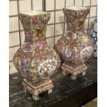 PAIR OF ORIENTAL VASES WITH STANDS - CONDITION REPORT RECOMMENDED