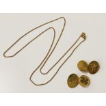 PAIR OF 9CT GOLD CUFFLINKS & A CURB CHAIN - 18 GRAMS APPROX